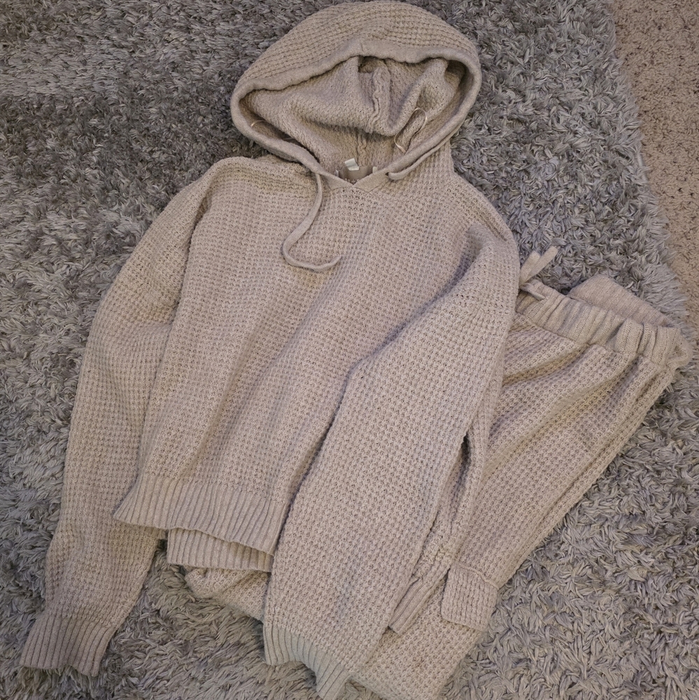 Sage + Stone Waffle Knit Hoodie Sweater and Matching Cargo Pants Set L - Picture 2 of 6